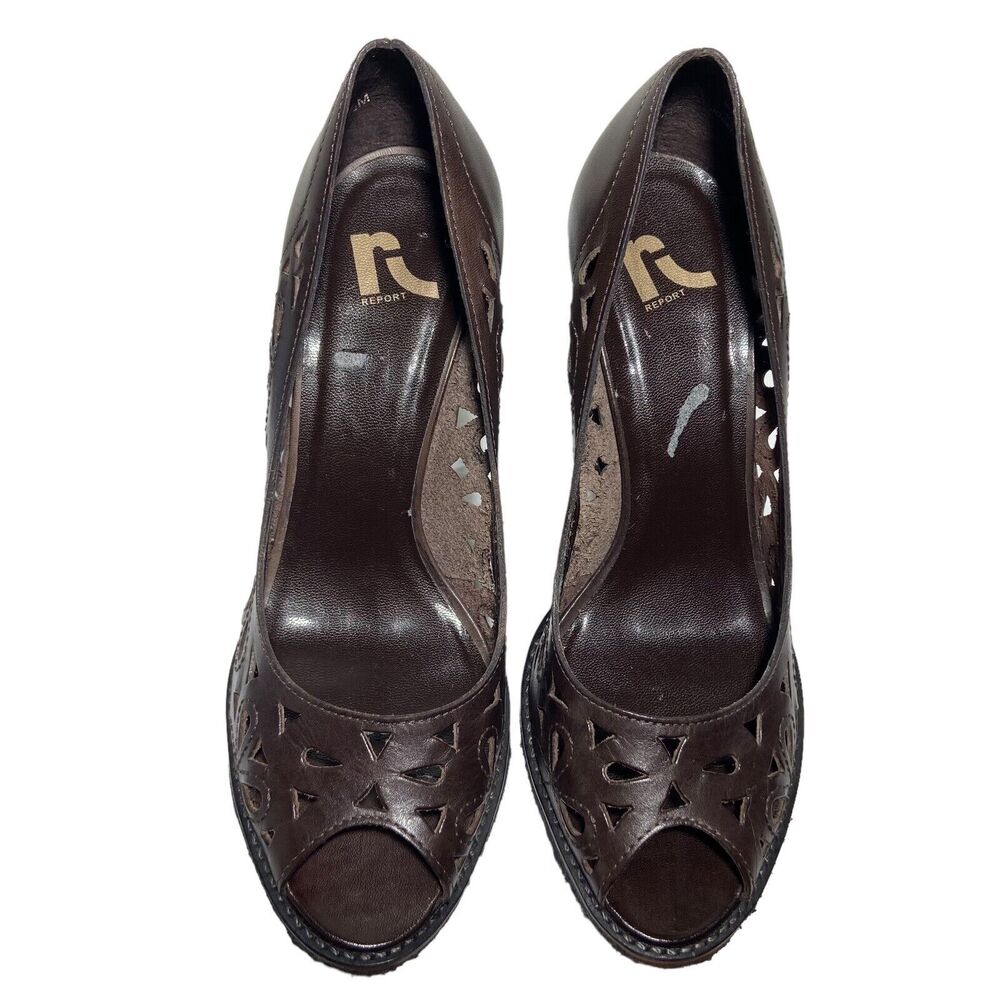 Report Jocelyn Wedge Shoes Women's Size 7.5 M Brown Perforated Leather Boho - Picture 7 of 11